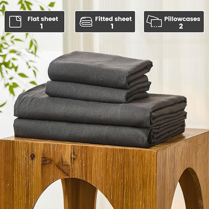 Bedlifes 100% French Pure Linen Sheets Queen Size Breathable and Cooling Flax Sheet Set Soft Durable and Moisture Wicking 16 Inch Deep Pocket-4 Piece(Queen,Dark Grey)