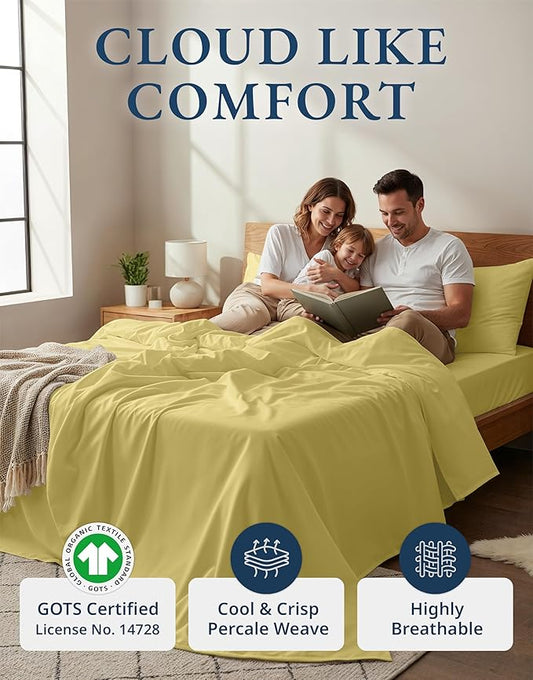 LANE LINEN Eco Friendly 100% Organic Cotton Fully Elasticized Twin XL Sheet Set, Low Pilling Fade Resistant Machine Washable Extra Long Twin Bedding Set, Soft & Comfy Cotton Sheets- Cocoon