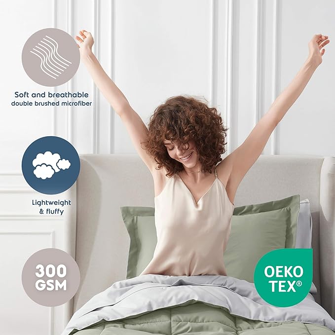 Nestl 5 Piece Twin Comforter Set – Light Sage Reversible Bed in a Bag – Complete Twin Size Bedding Set with Sheets, Pillowcase and Sham