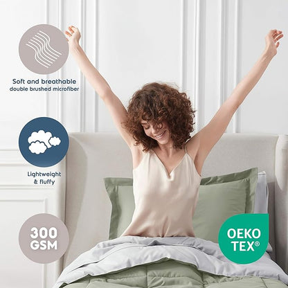 Nestl 5 Piece Twin Comforter Set – Light Sage Reversible Bed in a Bag – Complete Twin Size Bedding Set with Sheets, Pillowcase and Sham