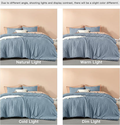 Litanika Grayish Blue Queen Comforter Set, 3 Pieces Tufted Boho Farmhouse Bedding Comforter Sets, Lightweight Fluffy Comforter Bed Set for All Season (90x90In Comforter and 2 Pillowcases)