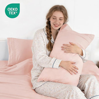 ROSE&RISY Full Size Sheet Set, Pre-Washed Microfiber Cotton-Like 4 Pcs Ultra Soft Bedding Set Full, Breathable Cooling Skin-Friendly All Seasons, 1 Fitted, 1 Flat, 2 Pillowcases (Pink, Full)