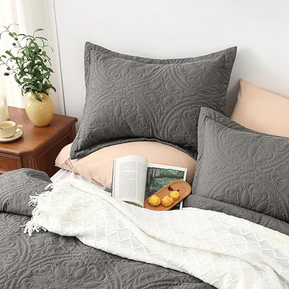 EXQ Home Quilt Set Full Queen Size Grey 3 Piece,Lightweight Soft Coverlet Mandala Flower Pattern Bedspread Set for All Season(1 Quilt,2 Pillow Shams)