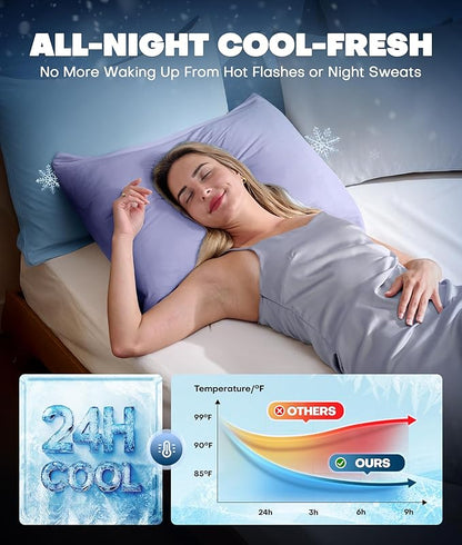 Ultra-Chill Cooling Pillowcase Set of 2 for Hot Sleepers, Softer Than Silk Pillow Cases for Protecting Hair & Skin, Breathable Bed Pillow Covers w/Zipper, Gifts for Women Men(Purple, Standard)