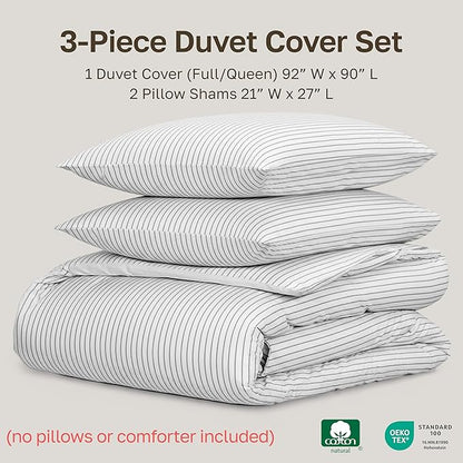 California Design Den Printed 100% Cotton Full/Queen Duvet Cover Set - 400 Thread Count Sateen, Button Closure and Corner Ties (3 Piece, Pinstripe Print)