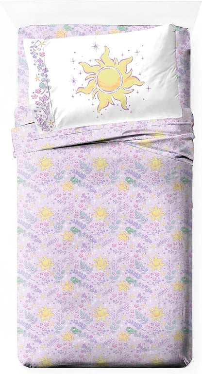 Jay Franco Kids Sheet Set with Fitted, Flat Sheets & Pillow Cover - Ultra-Soft Bedding with Pillowcase for Room Decor, Purple - Disney Princess Rapunzel, 3 Piece Twin