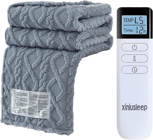 Heated Blanket Electric Blanket 62"x84", Soft Taffeta Sherpa Electric Throw with 5 Heating Level & 1-12 Hour Auto Off, Heated Throw with Overheating Protection, Machine Washable(Light Grey)