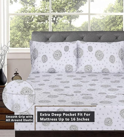 RUVANTI 100% Cotton Sheets – Full Size Percale Bedding, Cooling & Breathable Floral Design, Durable with a Crisp, Soft & Comfortable Feel, 16" Deep Pocket, 4-Piece Set, Dandelion
