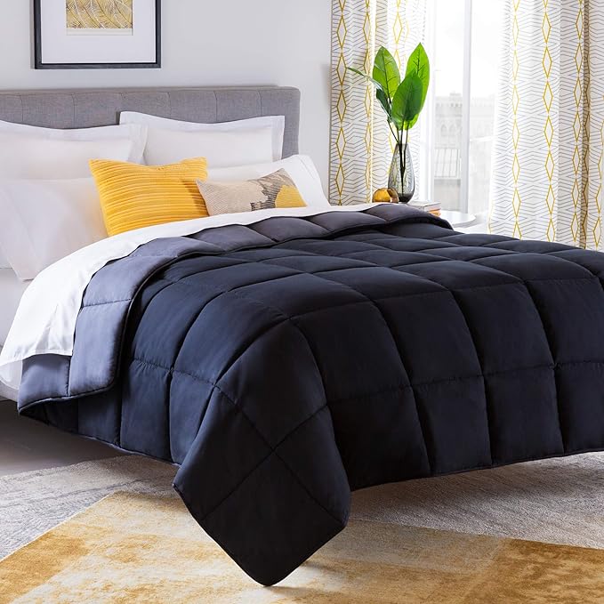 Linenspa Reversible Down Alternative Comforter and Duvet Insert, California King – All-Season Comforter with Box Stitch and 8 Duvet Loops – Bedding for Kids, Teens, and Adults – Black / Graphite