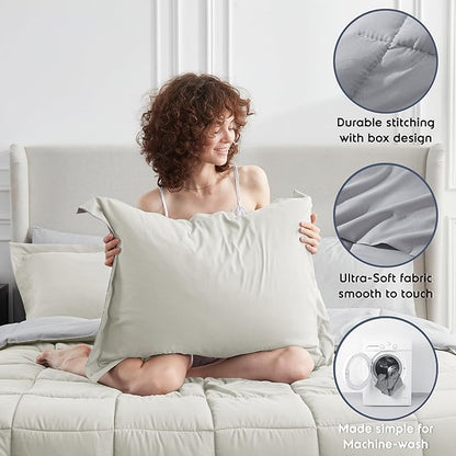 Nestl 7 Piece King Comforter Set – Off White Reversible Bed in a Bag – Complete King Size Bedding Set with Sheets, Pillowcases and Shams