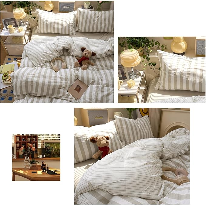 Brown Striped Twin Duvet Cover Set Boho Pattern Twin Comforter Cover Lightweight Stripe Dorm Room Farmhouse Duvet Cover with 2 Pillowcases Teen Boy Bedding Set Washed Microfiber Duvet Protector