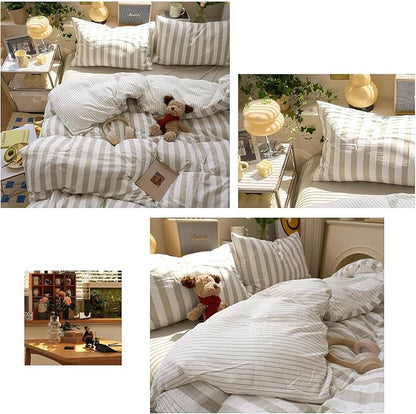 Brown Striped XL Twin Duvet Cover Boho Pattern Twin XL Comforter Cover Lightweight Stripe Dorm Room Farmhouse Duvet Cover Set with Pillowcases Teen Boy Bedding Washed Microfiber Duvet Protector