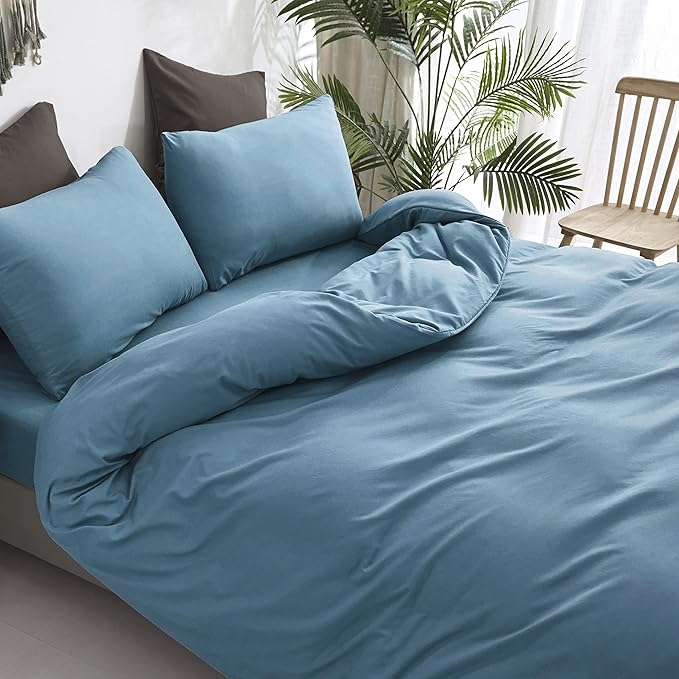 Luxlovery Blue Comforter Set Twin Men Women Solid Lake Blue Bedding Set Quilts Blanket Soft Breathable 3 Piece Comforter Set with 2 Pillowcases for Adults Kids