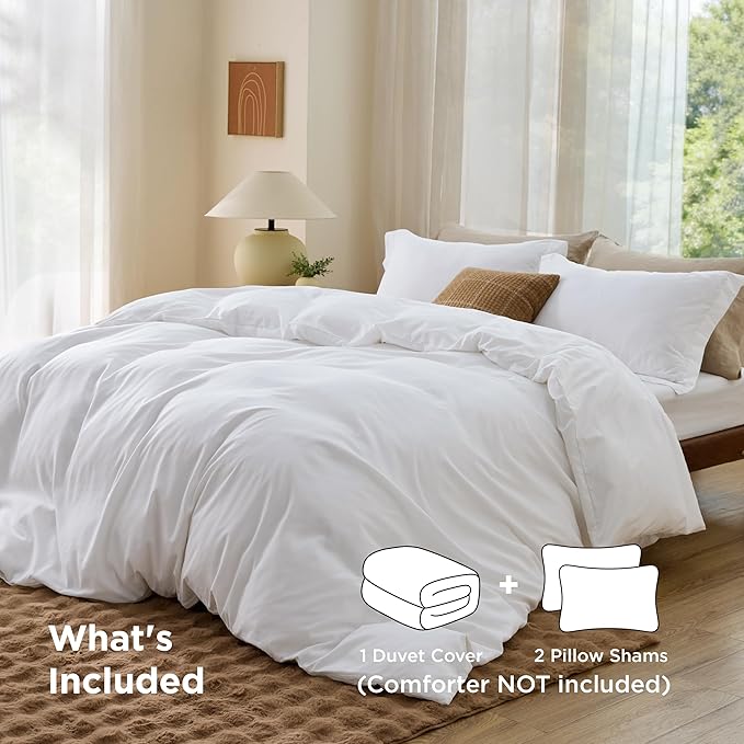 Bedsure Duvet Cover Oversized Queen Size - Soft Double Brushed Bedding Set for Kids & Adults, Zipper Closure, 3 Pieces, Includes 1 Duvet Cover (98"x98") & 2 Pillow Shams, NO Comforter, White