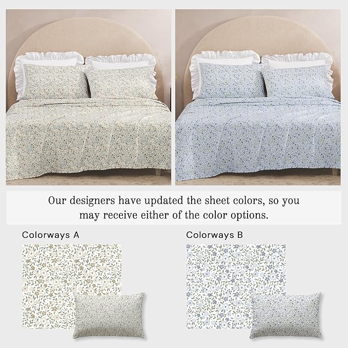 Queen Comforter Set - 7 Pieces Ruffle White Bedding Sets, Shabby Chic Farmhouse Bed in a Bag Queen with Ruffle Comforter, Floral Sheets, Pillowcases & Shams