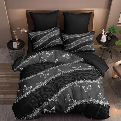 Black Leopard Print Comforter Set Twin Size,Grey Butterfly Bedding Set with 1 Pillowcases for Adult Women - 2 Pieces Soft Fluffy Breathable Microfiber/Great Bedroom Decor,(68 * 86)