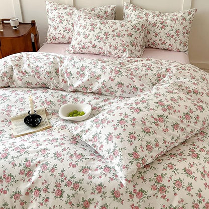 VM VOUGEMARKET Peach Flower Comforter Set Queen Garden Floral Comforter with 2 Pillowcases Cottagecore Aesthetic Fluffy Bedding Comforter Set for Girls Women 90"x90"