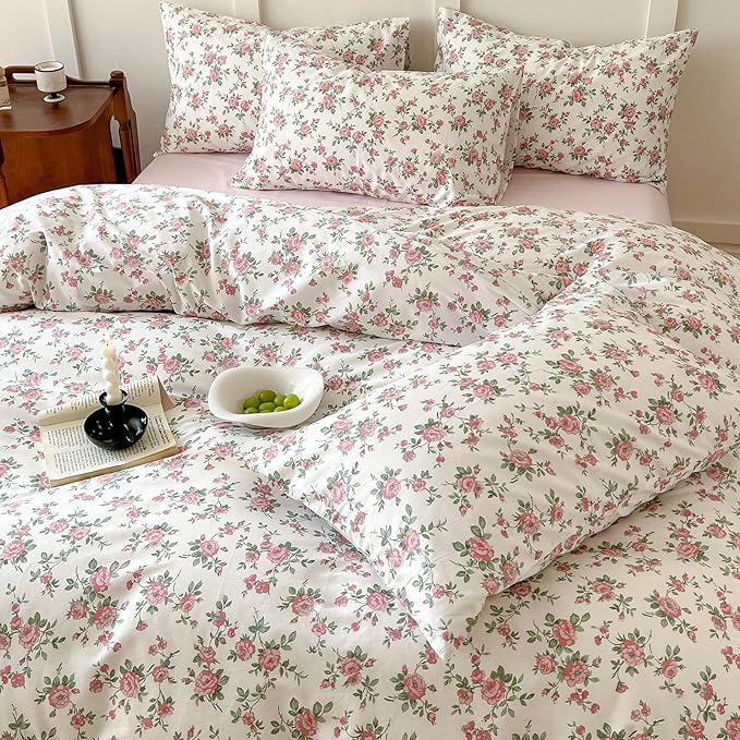 HighBuy Full Size Comforter Set Girl Pink Floral Printed Bedding Comforter Set Bed Cooling Bedding Comforter Sets Cute Floral Comfy Comforter with 2 Pillowcases Full Size,Skin Friendly