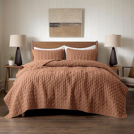 WDCOZY Burnt Orange Twin Quilt Size Bedding Sets with 1 Pillow Sham, Red Lightweight Soft Bedspread Coverlet, Quilted Blanket Thin Comforter Bed Cover for All Season, 2 Pieces, 68x90 inches