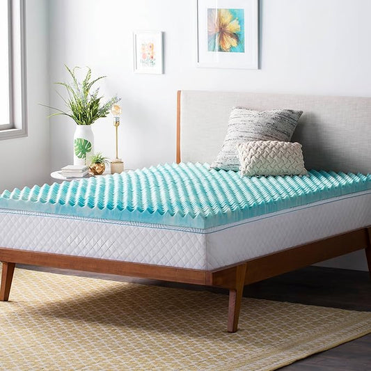 Linenspa 2 Inch Gel Memory Foam Mattress Topper – Egg Crate Style, Reversible for two feels – Promotes Airflow & Relieves Pressure Points – Full