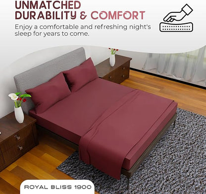 Royal Bliss King Size Sheets Set - 4 Piece Bedding - Wrinkle Free - Double Brushed, Deep Pocket, Cooling Sheets (Burgundy)