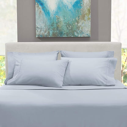 Hearth & Harbor Extra Deep Pocket Sheets - Fits Mattress 18-24 Inches Deep - Extra Deep Pocket Split King Size Sets - 7 Piece Split King Size - Ice Blue