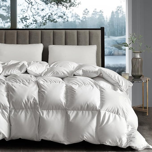 Hotel Grand White Goose Down Fiber Comforter King Size - Extra Warmth Goose Down Fiber Duvet Insert King, Hotel Collection Bedding Comforter for Cold Weather 65oz, 106" x 90"