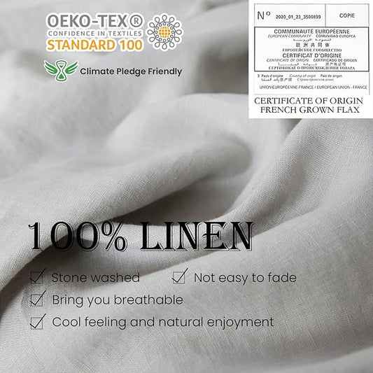 Simple&Opulence 100% Linen Duvet Cover Set with Embroidery Border Washed - 3 Pieces (1 Duvet Cover with 2 Pillow Shams) with Button Closure Soft Breathable Farmhouse - Light Grey, Full Size