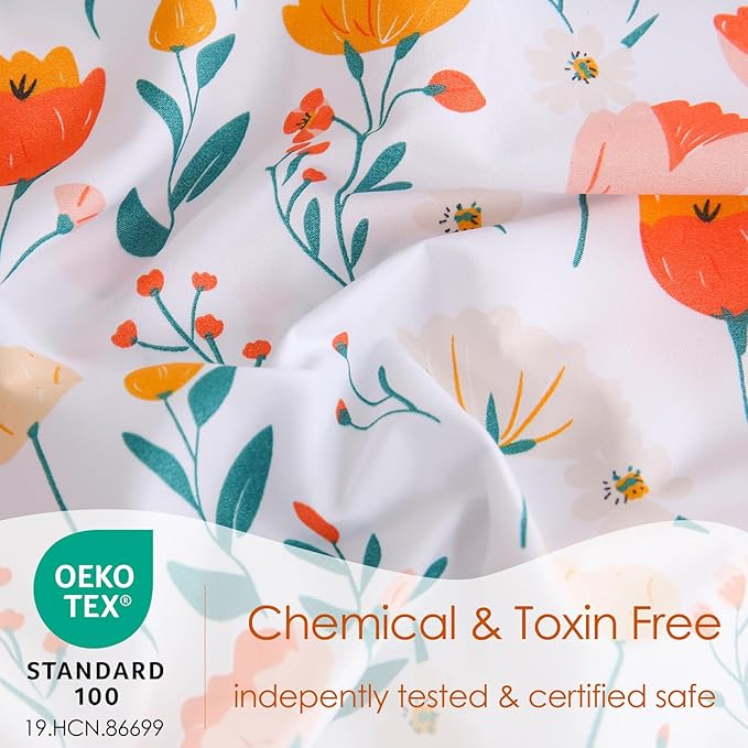 JSD Tulip Floral Sheet Set Twin Size, 3 Piece Spring Printed Microfiber Bed Sheets Deep Pocket