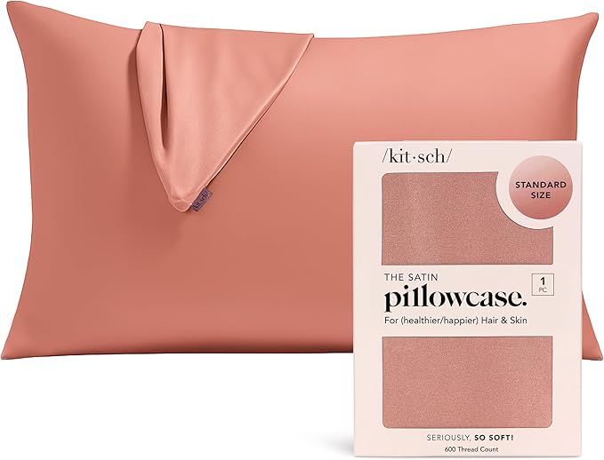 Kitsch Satin Pillowcase with Zipper for Hair & Skin - Softer Than Silk Pillow Cases, Smooth Cooling Satin Pillow Case, Wrinkle-Free, Machine Washable, Pillow Cases Standard Size 19x26 - Terracotta