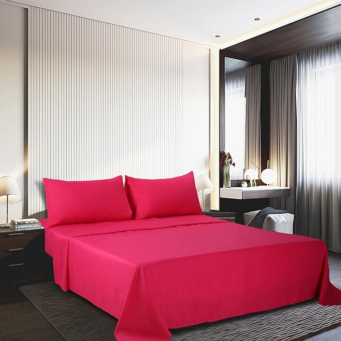 4 Piece Bed Sheet Set (Queen,Hot Pink) 1 Flat Sheet,1 Fitted Sheet and 2 Pillow Cases,Brushed Microfiber Luxury Bedding with Deep Pockets