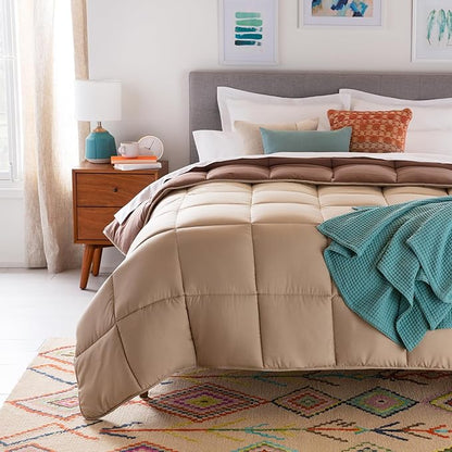 Linenspa Reversible Down Alternative Comforter and Duvet Insert, for Twin XL Size Bed – All-Season Comforter with Box Stitch and 8 Duvet Loops – Bedding for Kids, Teens, and Adults – Sand / Mocha