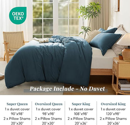 MILDLY Super Soft Duvet Cover - 100% Washed Microfiber Peacock Blue Comforter Cover Set 3 Pieces with Zipper Closure & Corner Ties (No Comforter)