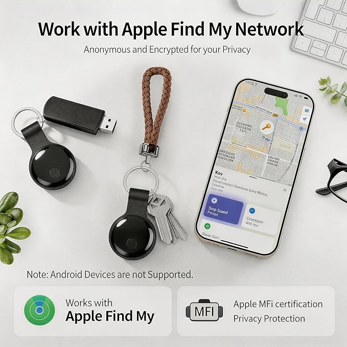 GPS Tracker for Dogs & Cats, No Monthly Fee, No SIM Card, Real-Time Positioning & Smart Anti-Lost Alerts,Mini Waterproof Drop-Proof Pet Tracker,Long Battery Life,for iOS Find My【Apple MFi Certified】 ﻿