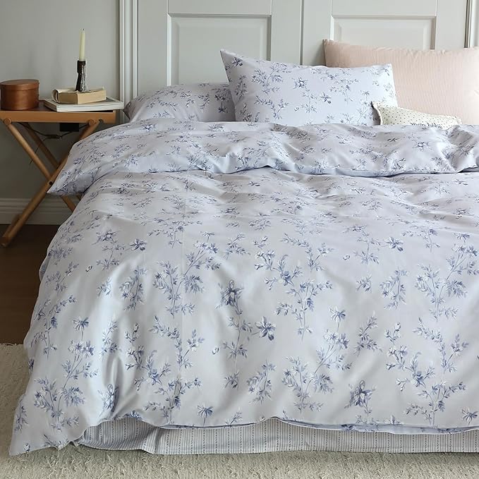 HighBuy Blue Floral Comforter Set Twin XL Size French Country Style Comforters Smooth Soft for Teen Girls 3 Piece Boho Bedding Comforters with 2 Pillowcases,Easy Care Gifts