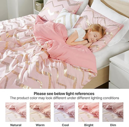 Codi Teen Girl Bedding, Comfy Girls Comforter Sets Full & Queen Size for Kids Bedroom, Pink and Gold, 4 Piece for Teenagers - All Seasons Warm