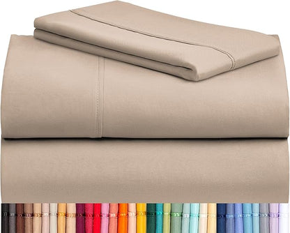 LuxClub Twin XL Sheets - Soft Twin Bed Sheets for-Boys-and-Girls-3 PC Deep Pockets 18" Eco Friendly Wrinkle Free-Kids-Fitted Sheets Machine Washable Hotel Bedding Silky Soft - Light Khaki Twin XL
