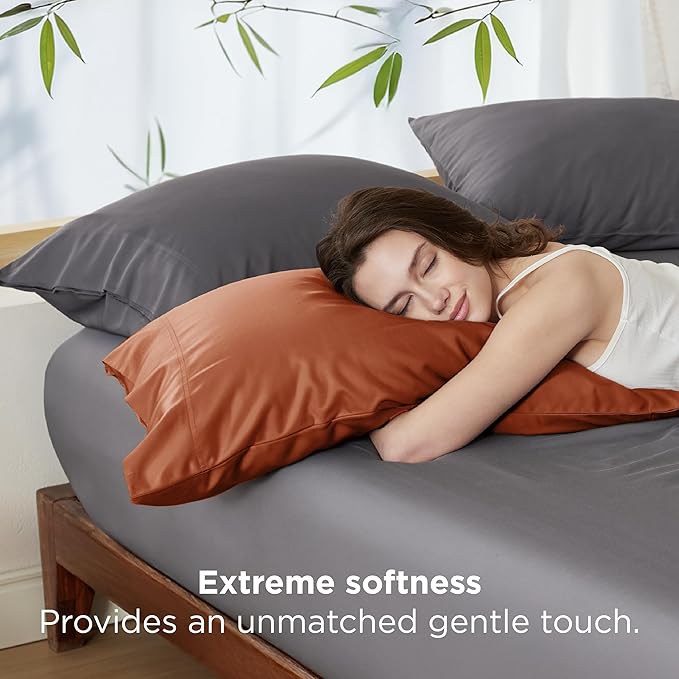 Bedsure Pillow Cases Queen, Cooling Pillow Cases, Rayon Derived from Bamboo Burnt Orange Pillowcases Queen Size Set of 2, PureWoven Soft Bedding Pillow Covers with Envelope Closure, 20x30 Inches