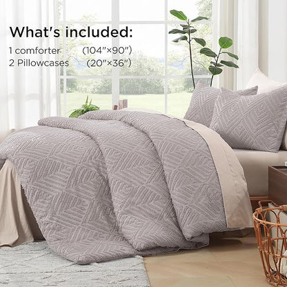 Litanika King Size Comforter Set Milk Coffee, 3 Pieces Cream Tufted Boho Farmhouse Bedding Comforter Sets, Lightweight Fluffy Comforter Bed Set for All Season (104x90In Comforter and 2 Pillowcases)