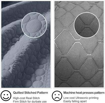 HORIMOTE HOME Quilt Set Twin Size Denim Blue, Classic Geometric Spots Stitched Pattern, Pre-Washed Microfiber Coverlet Ultra Soft Lightweight Quilted Bedspread for All Season, 2 Pieces