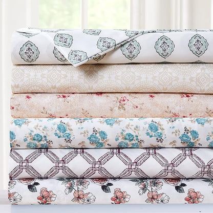 Modern Threads Printed 4-Piece Extra Soft Bedding Sheets & Pillowcase Set, Deep Pocket up to 16 inch Mattress Abella Queen