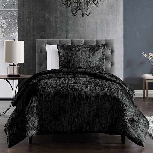 Riverbrook Home Turin Plush Comforter Set, Twin, Black, 2-Piece Set