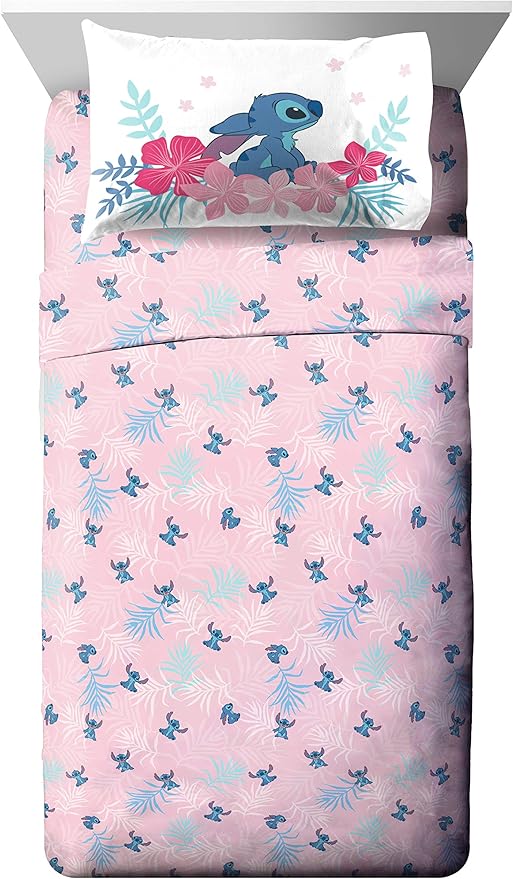 Jay Franco Disney Lilo & Stitch Twin Comforter Set, 5 Piece Bed in a Bag Includes Reversible Comforter & Sheet Set - Kids Bedding for Girls - Soft Fade Resistant Microfiber