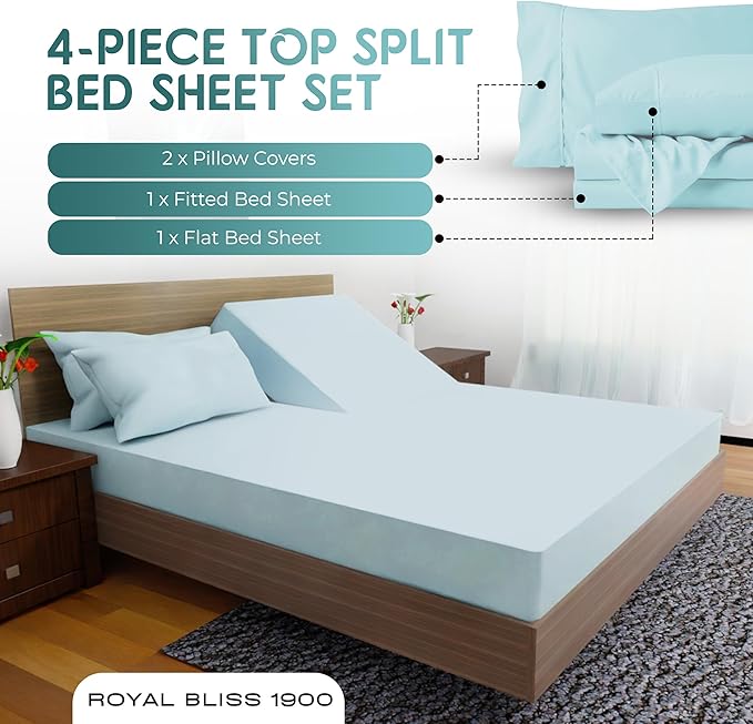 Top Split California King - 4 Pcs Set - Cal King Split Top Deep Pocket Sheet Set - Split Top California King Sheets Sets for Adjustable Bed - Double Brushed Microfiber (Aqua)