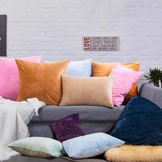 NTBAY Zippered Velvet Square Throw Pillow Covers, 2 Pack Soft and Luxury Decorative Cushion Cases, 18x18 Inches, Light Grey