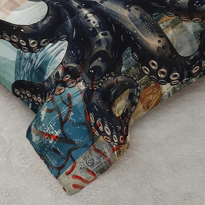 Octopus Comforter Set Queen Port Lighthouse Bedding Sets 3PCS for Kids Teen Adult Ocean Room Decor Ultra-Soft Lightweight Microfiber 1 Comforter with 2 Pillowcases