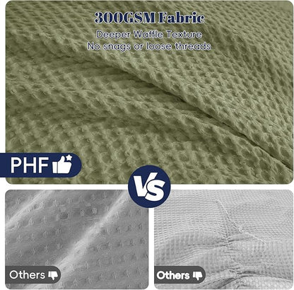 PHF Ultra Soft Waffle Weave Comforter Set King Size, 3 Pieces Lightweight Breathable Comfy Bedding Set, Comfy Textured 1 Comforter with 2 Pillow Shams, Olive Green