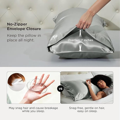 Bedsure Satin Body Pillow Pillowcase - Similar to Silk Body Pillow Cover Case with Envelope Closure,Cooling and Silky Long Pillowcase for Hair and Skin,Grey,20x54 Inches