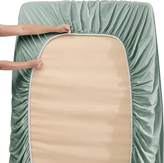 Nestl Queen Size Sheet Set, 4 Piece Extra Deep Pocket (18-24 inches), Microfiber, Cooling, Hotel Luxury, Soft, Breathable, Wrinkle-Free, Easy to Care, Sage Green New