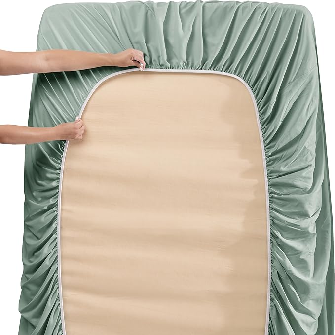 Hearth & Harbor Bed Sheets, Luxury Soft 6 Piece Bed Sheet Set Extra Deep Pocket Fitted Sheets Fits Mattress up to 21", Double Brushed Bedding Sheets & Pillowcases, King, Ice Green